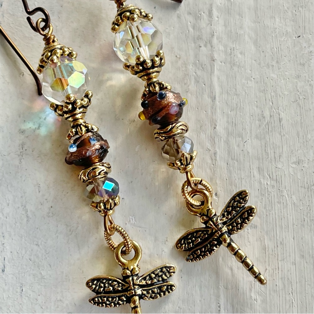 ARTISAN Earrings - “Golden Flight” Dangles - Picture 5 of 9